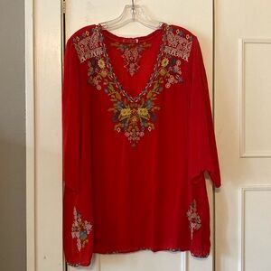 Johnny Was red tunic with embroidery size L